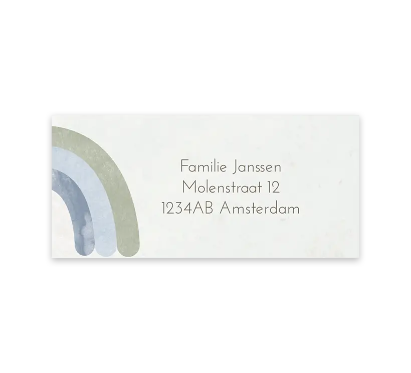 Adresstickers groen met watercolour regenboog