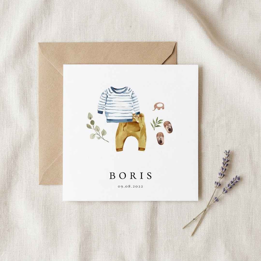 Geboortekaartje watercolor jongens lange kleertjes