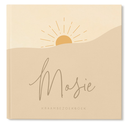 Kraambezoekboek met bergen en zonsondergang