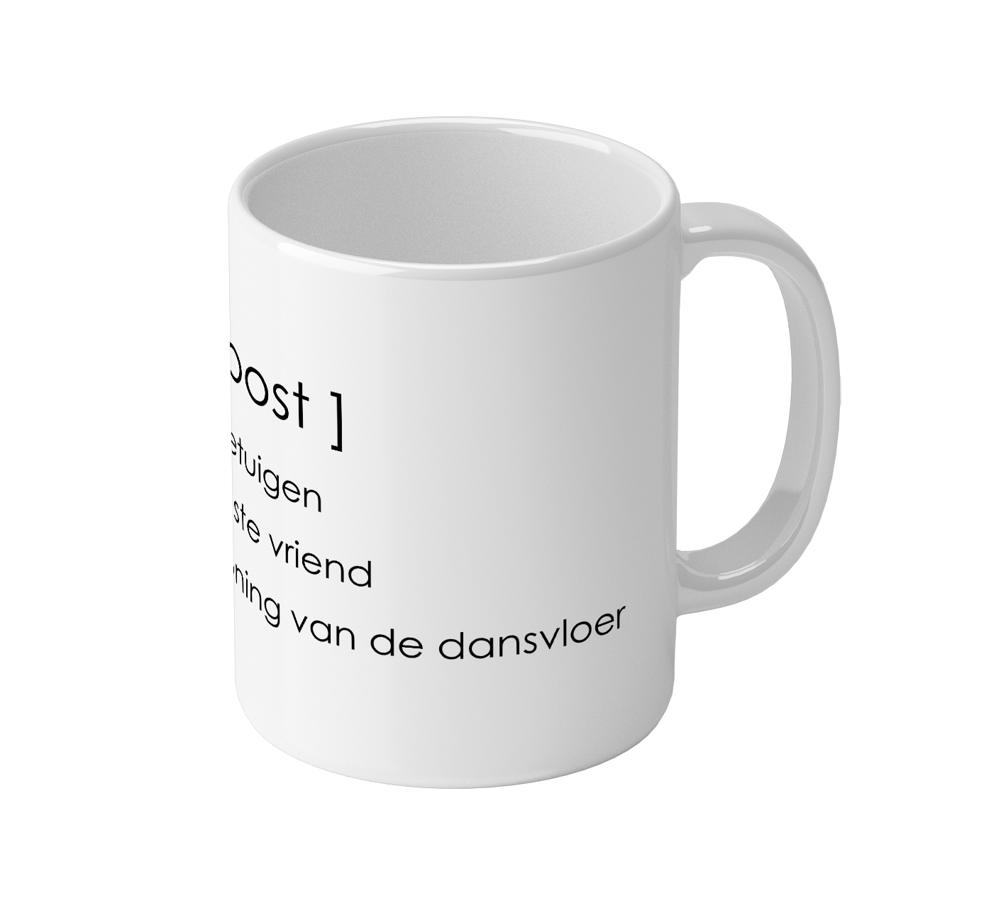 Mok rondom gedrukt met teksten