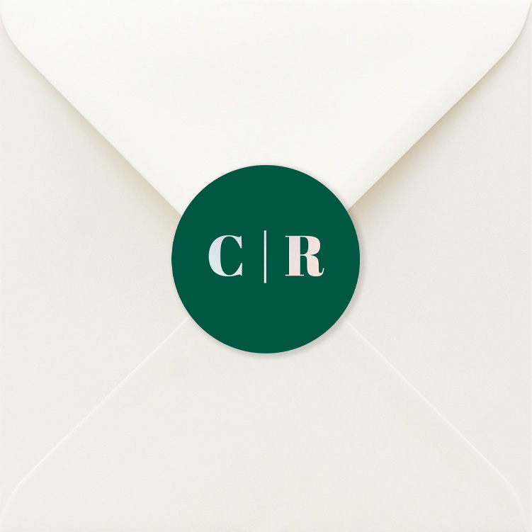 Sluitstickers huwelijk groen initialen naam foliedruk