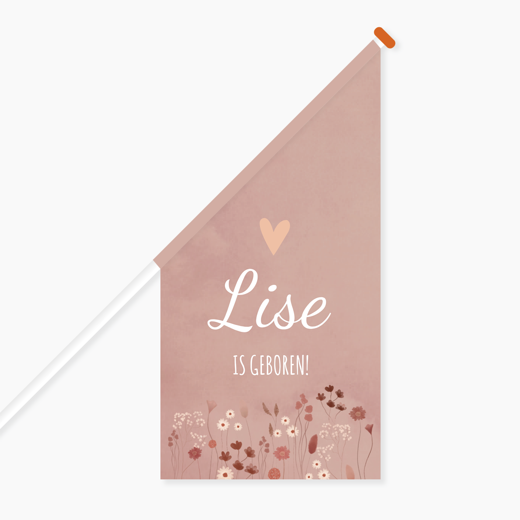 XL Vlag Groot Bloemetjes Roze Hartje