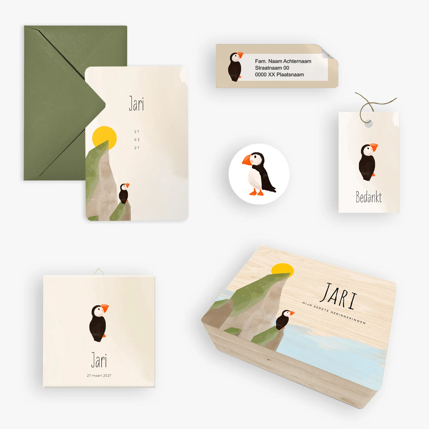 doorlink geboortekaartjes set little puffin