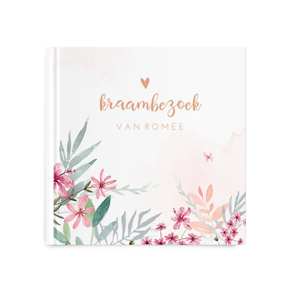 Stijlvol kraambezoekboek met vrolijke bloemen