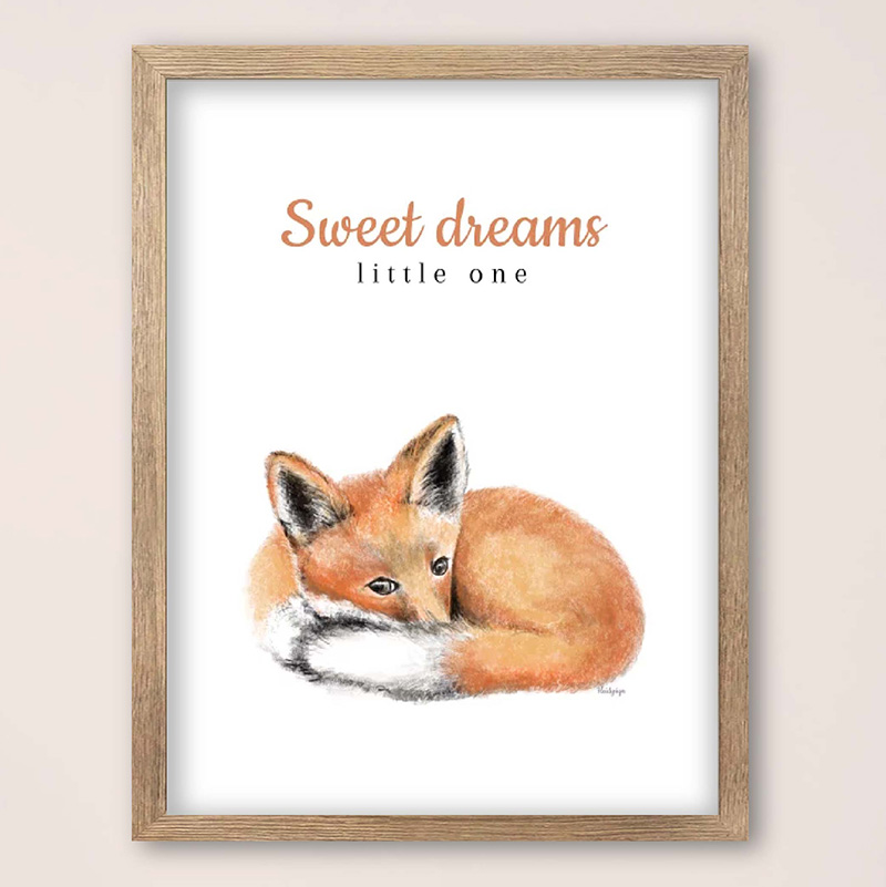 Poster met realistische dierentekening baby vosje