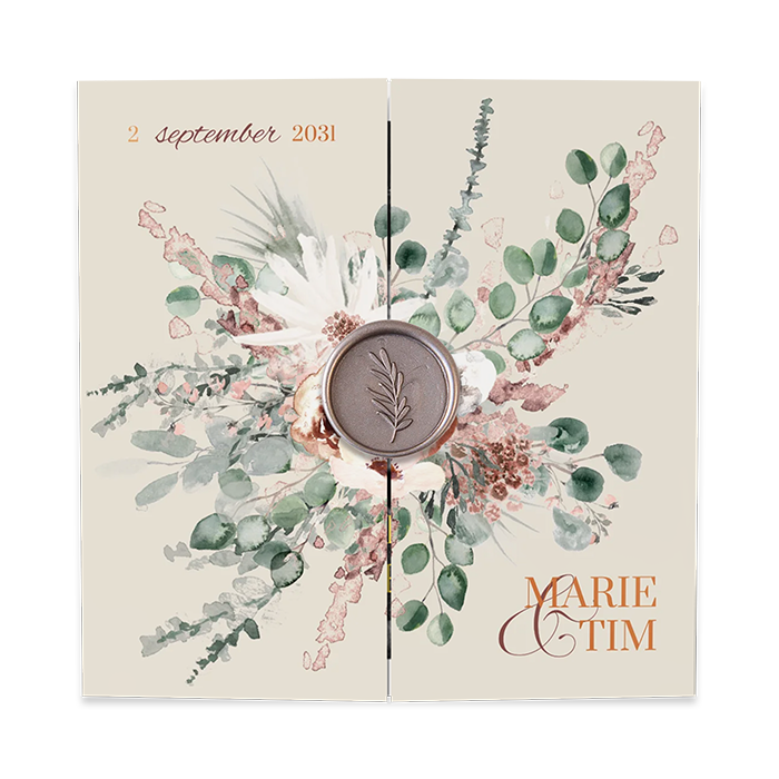 Bloemen trouwkaart in drieluik vorm