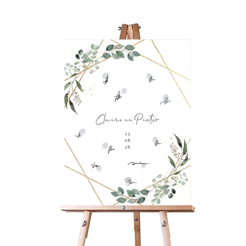 Alternatieve gastenboek bruiloft in de vorm van een bord voor vingerafdrukken