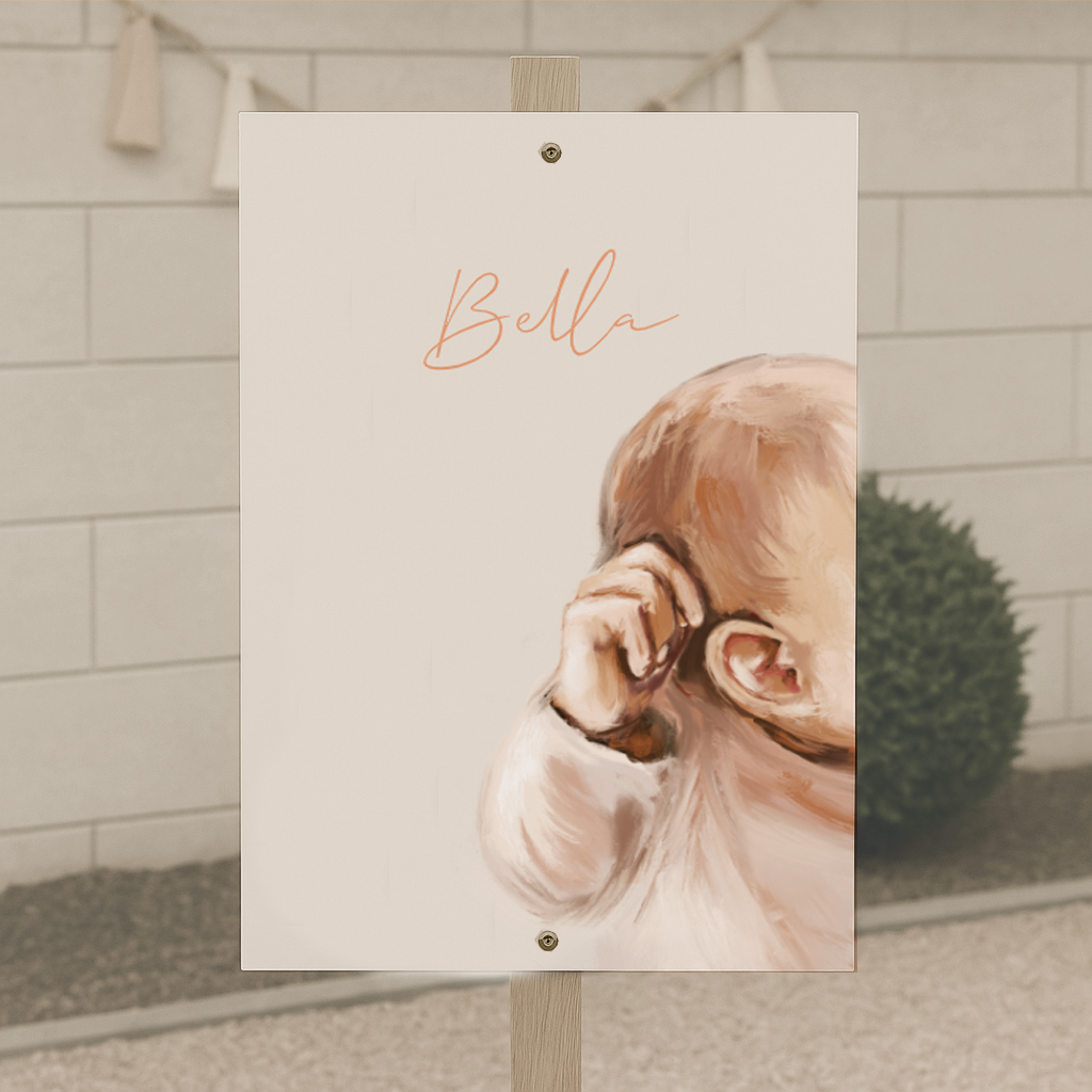 Geschilderd tuinbord meisje baby olieverf