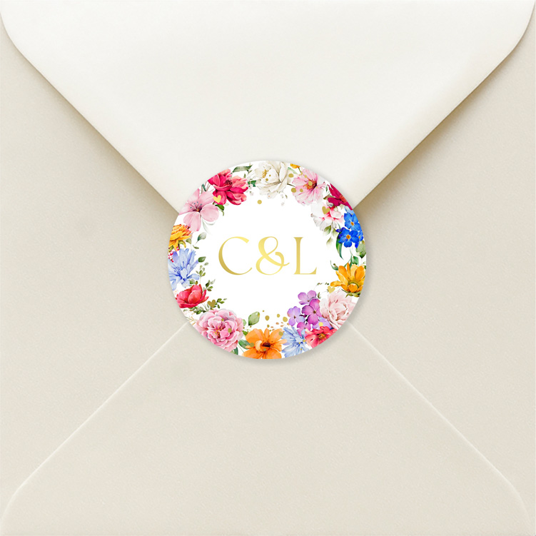 Sluitzegels huwelijk bloemenkrans goudfolie Bright Flowers