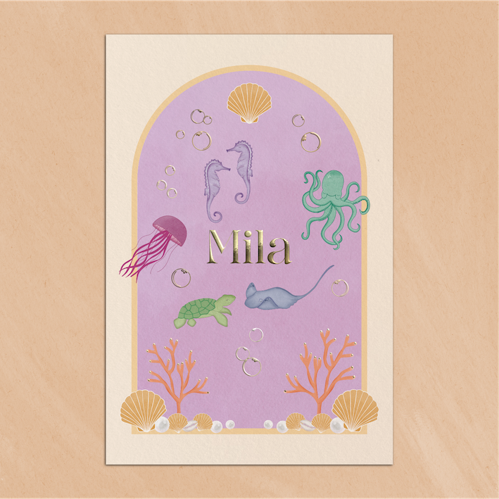 Geboortekaartje Diep in de Zee Boog Lila Oranje