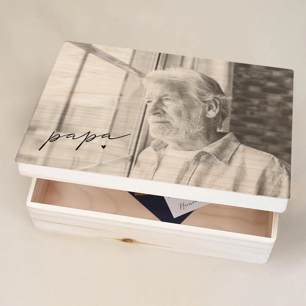 Memorybox met foto zwart-wit - herinneringen aan papa