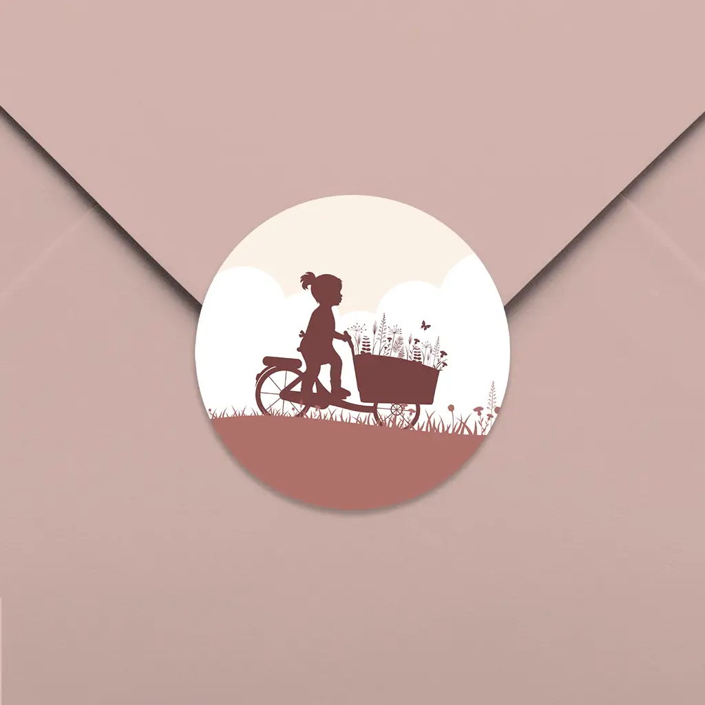 Sluitsticker met meisje op bakfiets - per 25 stuks