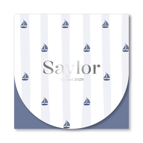 Blauw gestreept geboortekaartje jongen met bootjes