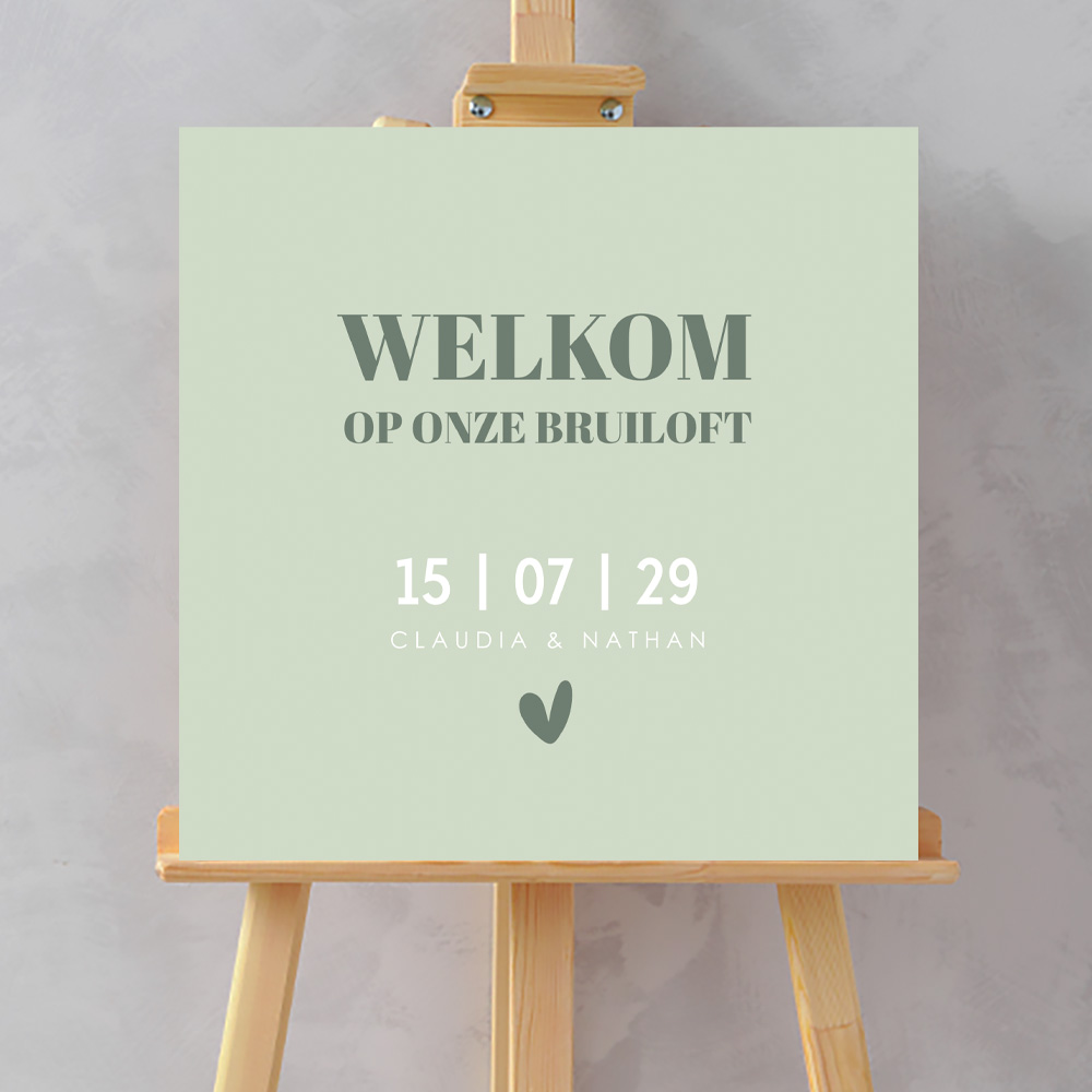 Bruiloftsbord groen modern typografie