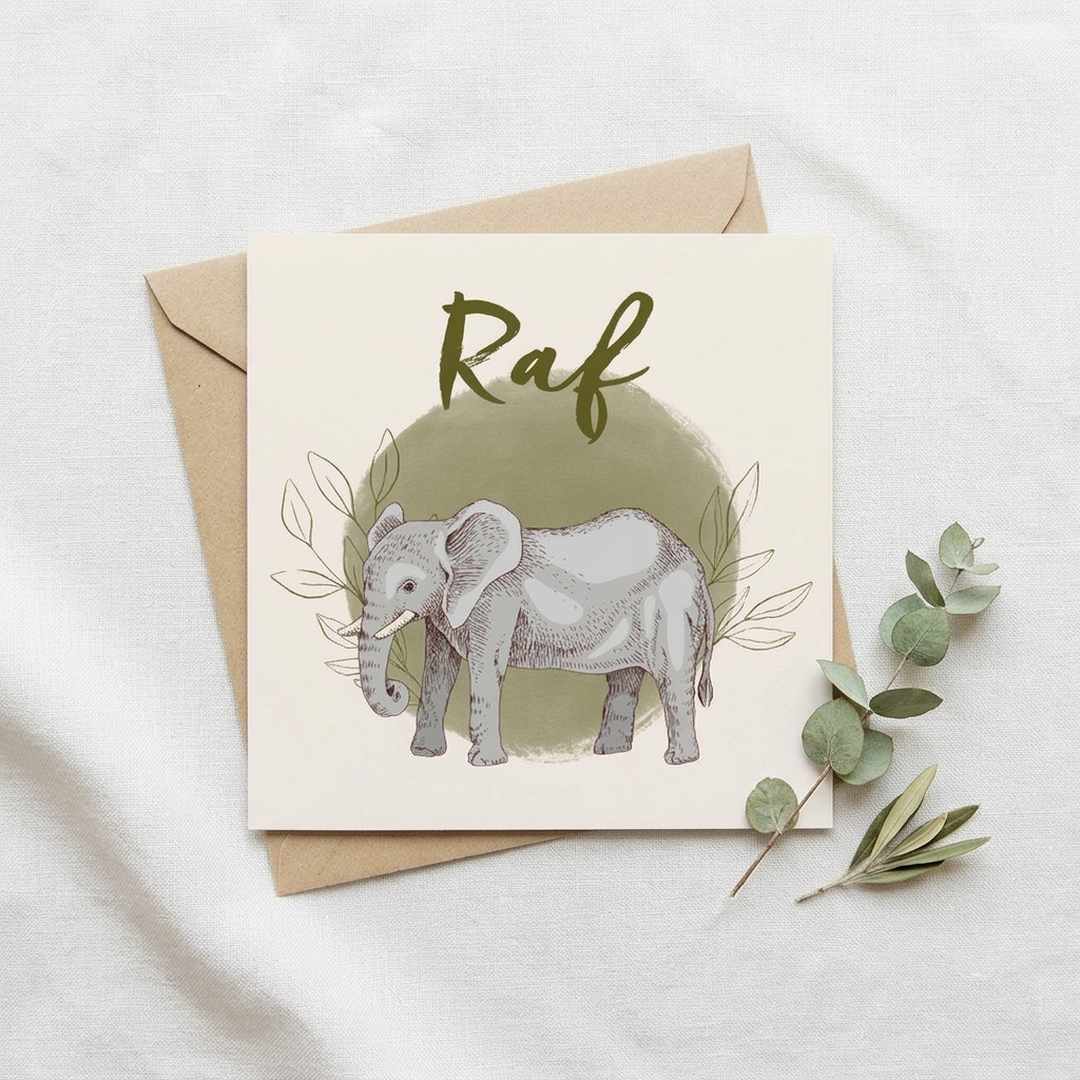 Geboortekaartje olifant blaadjes