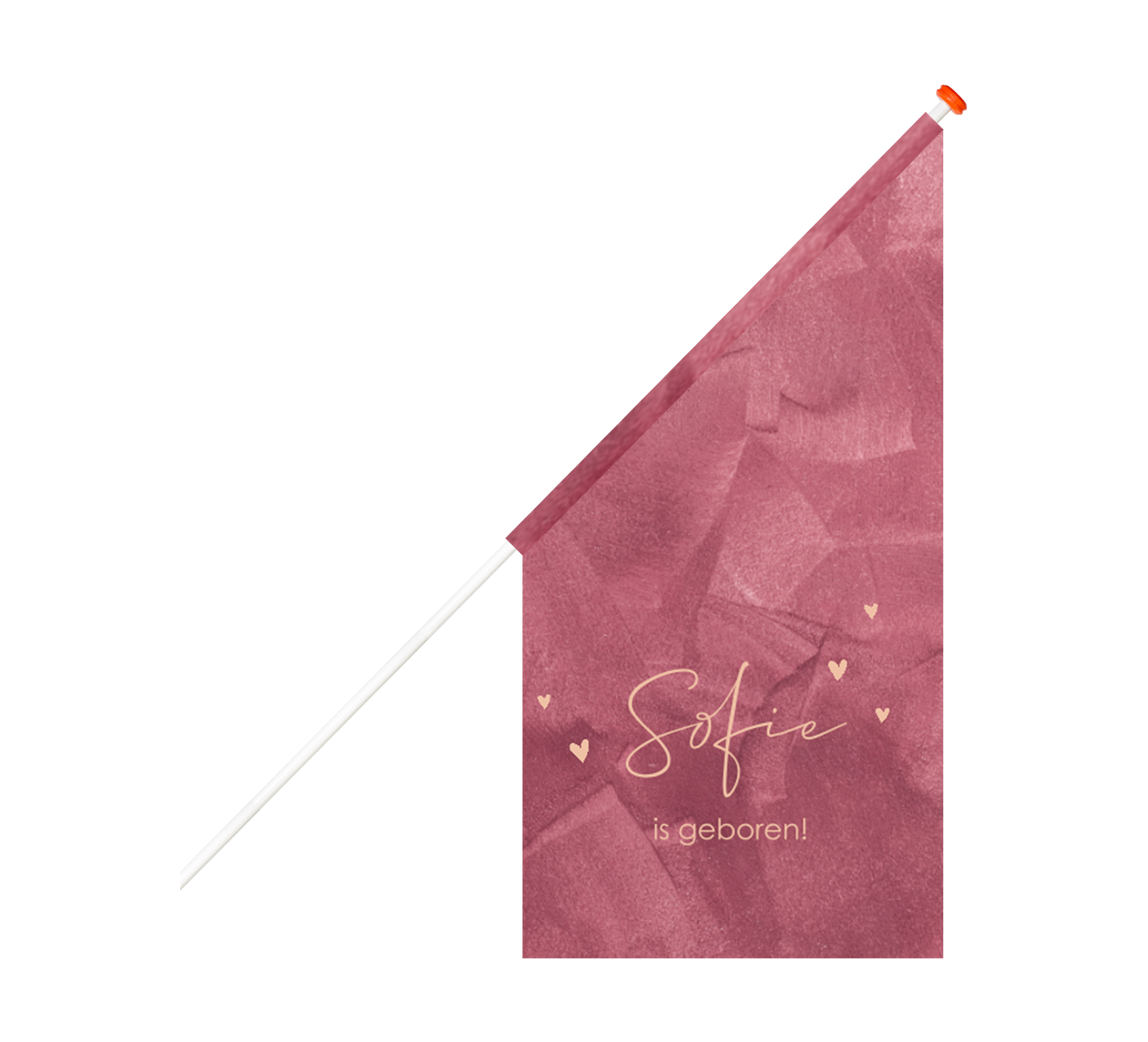 Geboortevlag met roze velvet-look en hartjes