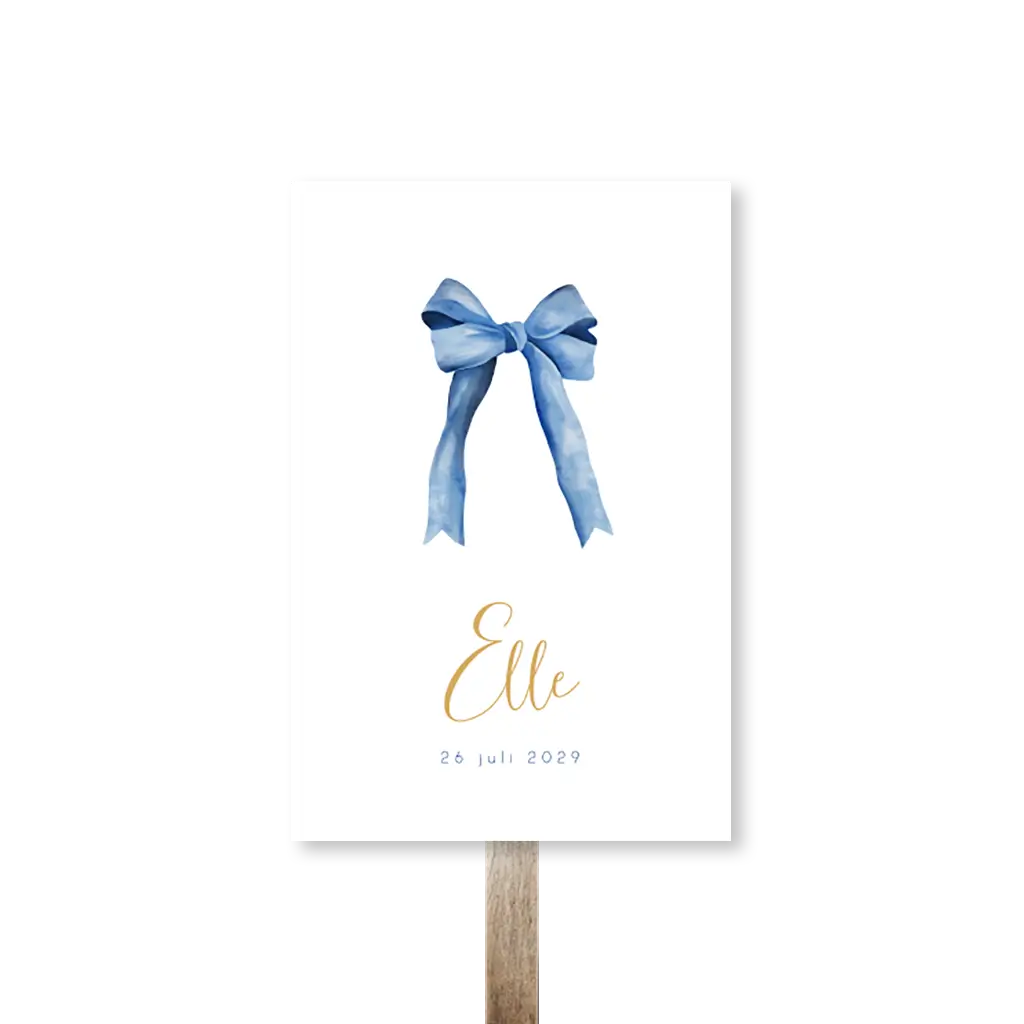 Klassiek tuinbord met watercolour illustratie van blauwe strik