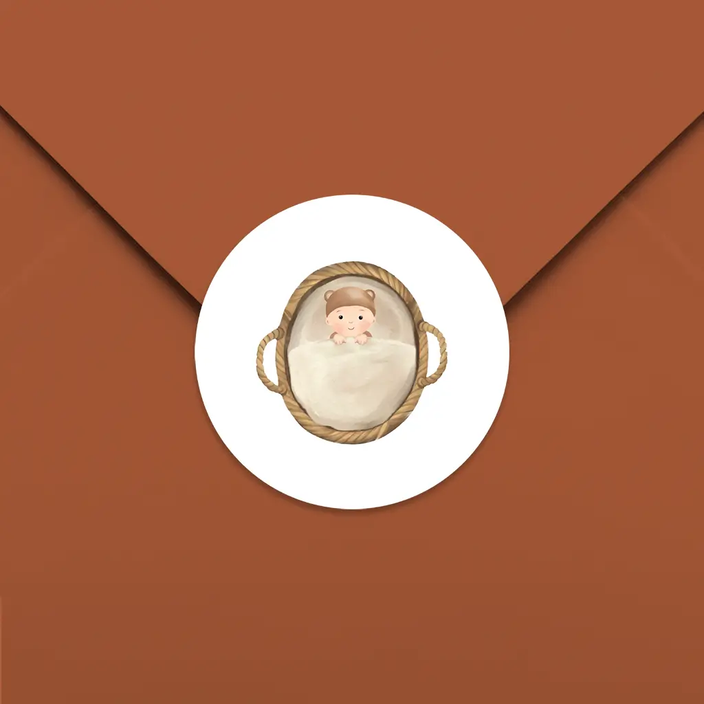 Lieve sluitsticker met baby in mandje - per 25 stuks