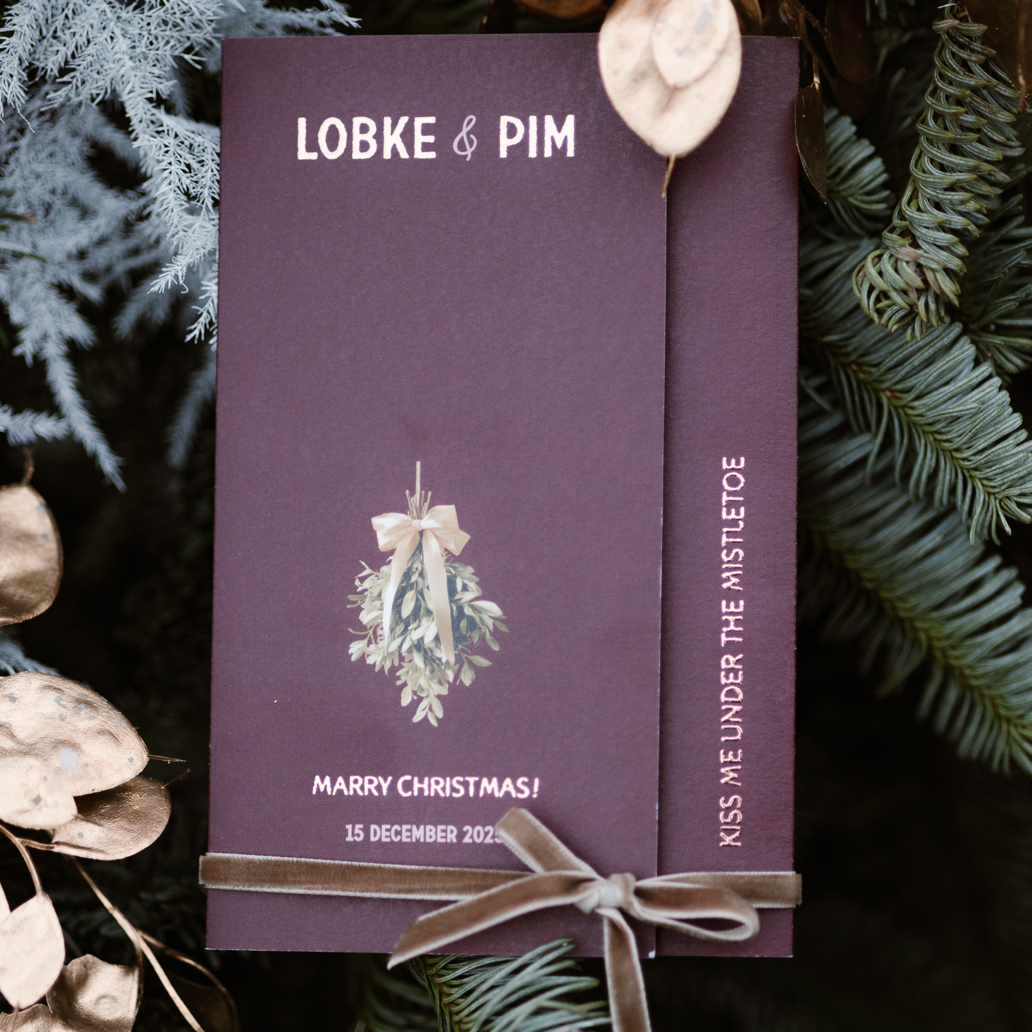 Trouwkaart kerst bruiloft drieluik mapje