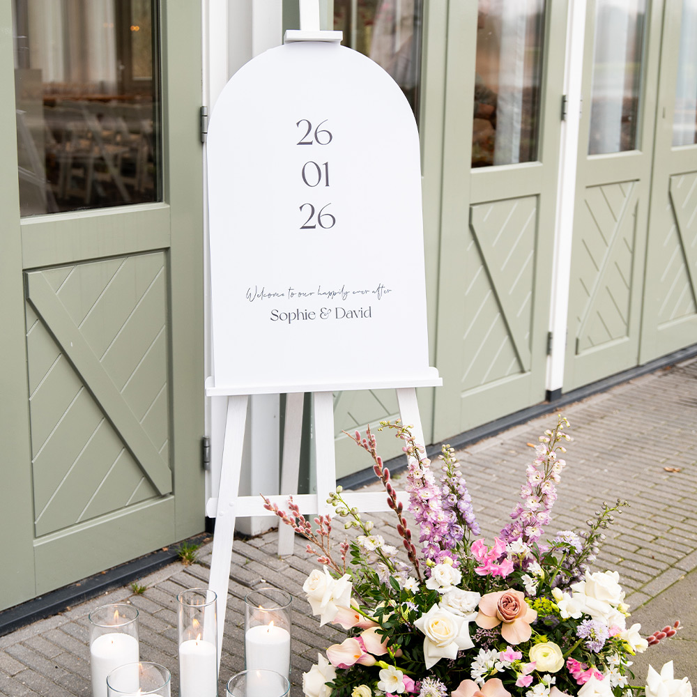 Welkomstbord bruiloft boogvorm modern chic
