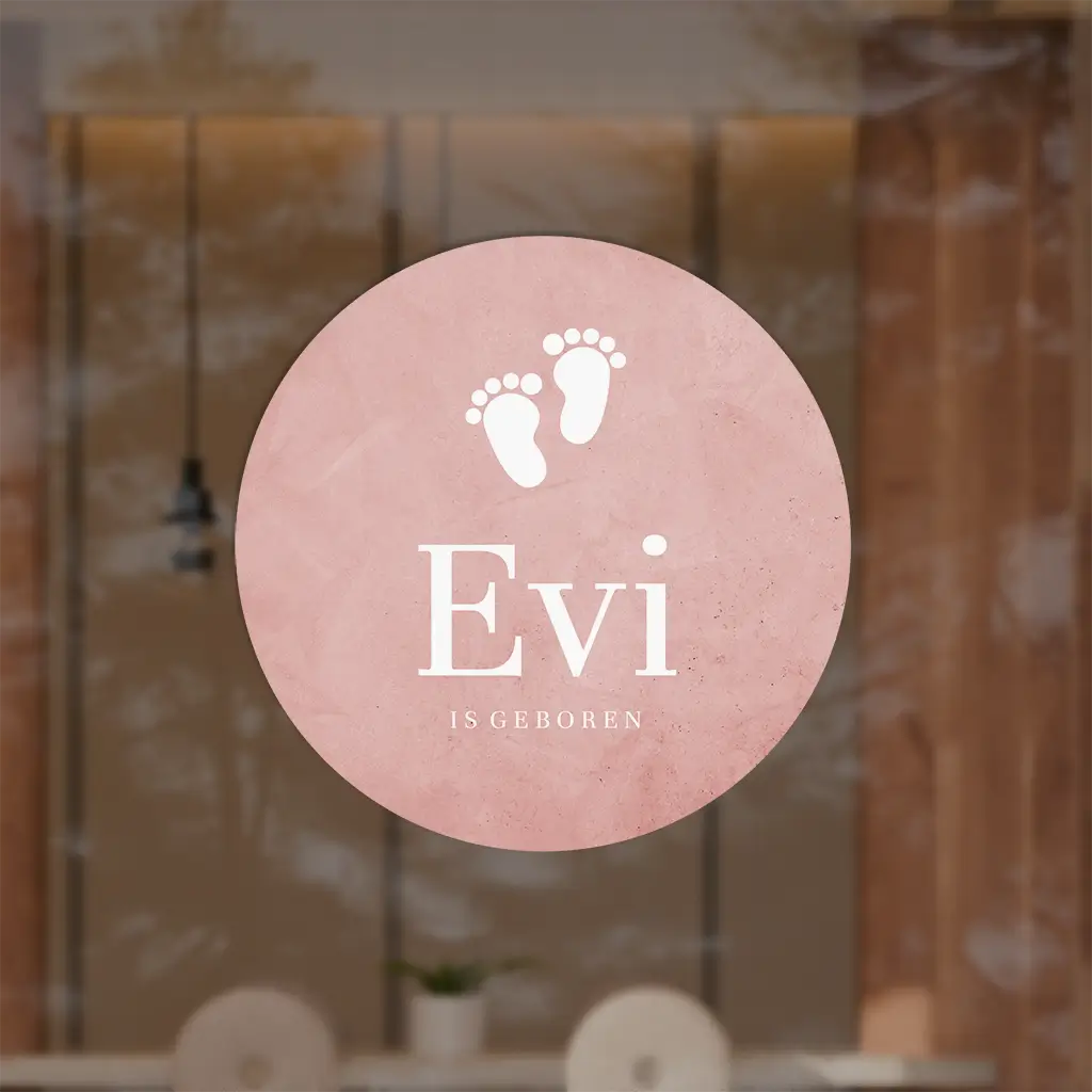 Raamsticker rond met roze velvet-look en voetjes