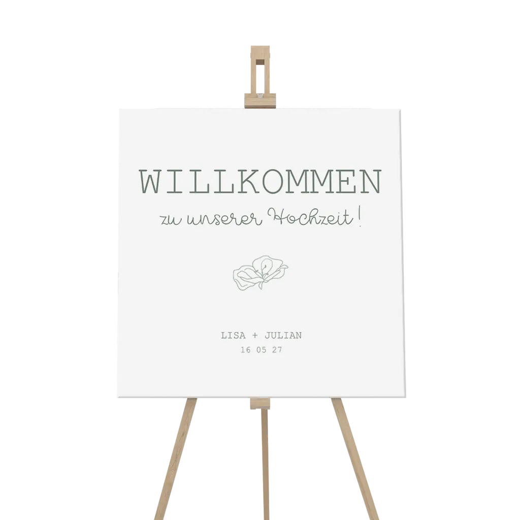 Willkommensschild für Hochzeit in schlichtem, romantischen Design