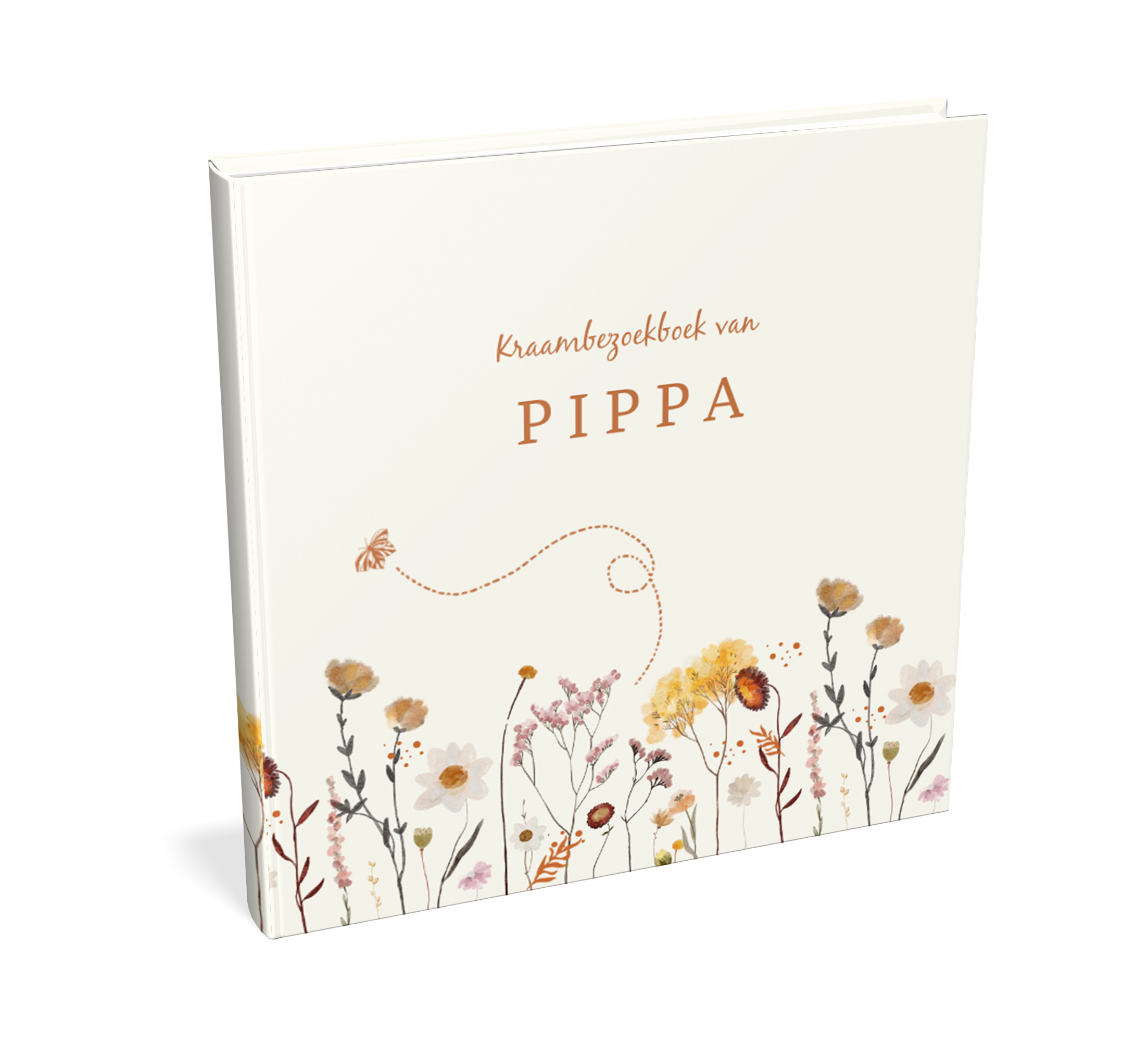 Kraambezoekboek met veldbloemen en vlinder