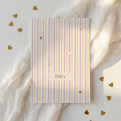 Geboortekaartje meisje gestreept goudfolie hartjes