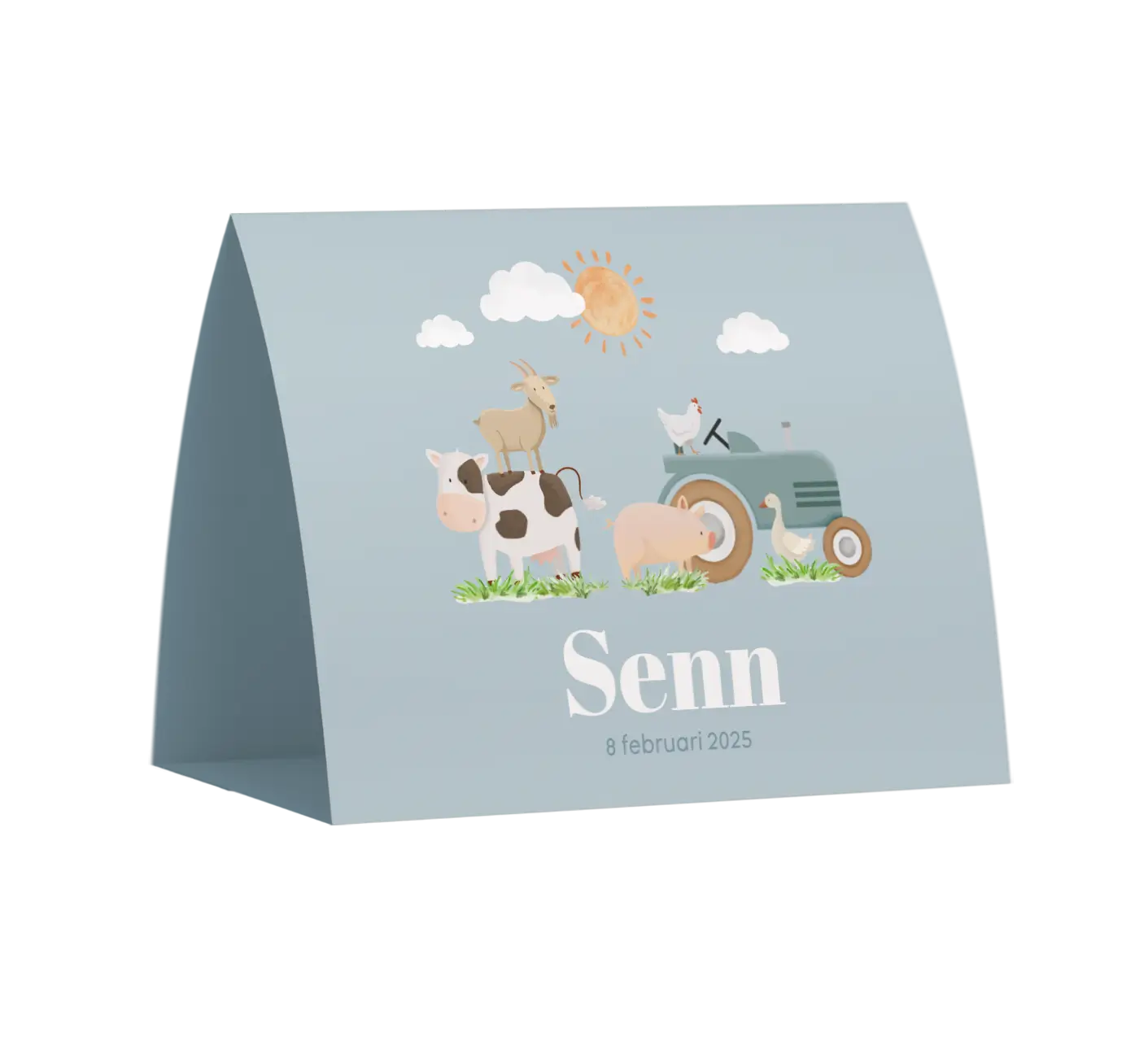 Tentkaart liggend blauw met boerderij thema