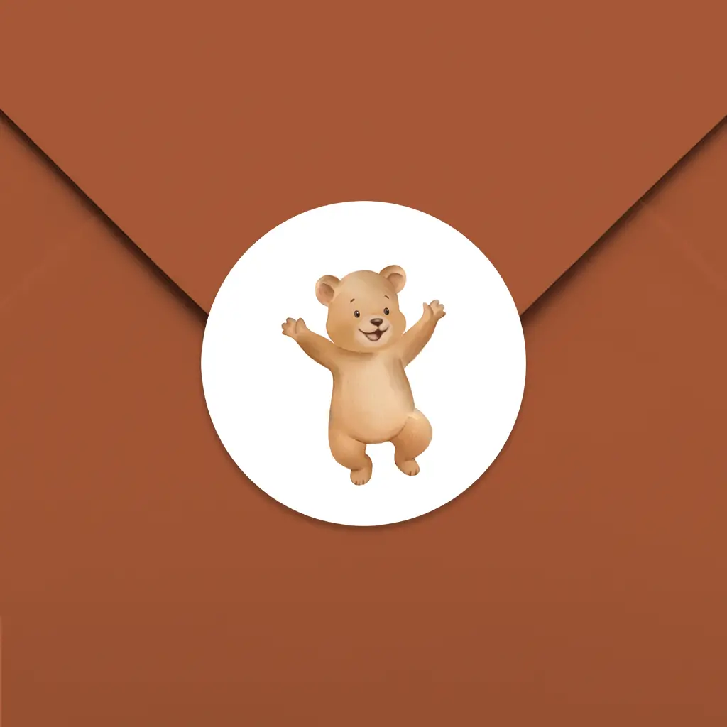 Sluitsticker met vrolijk beertje - per 25 stuks