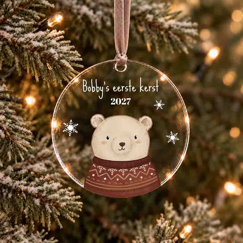 Kerstbal baby's eerste kerst illustratie ijsbeer 