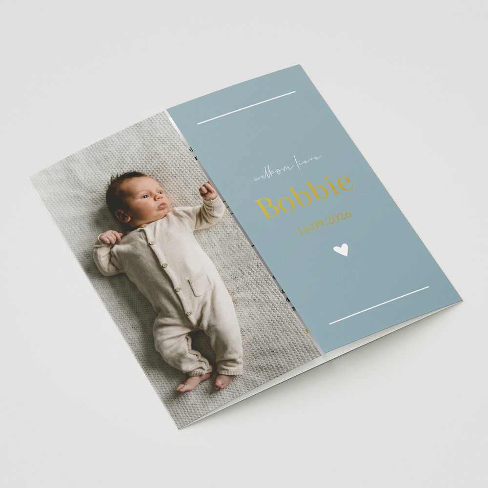 Geboortekaartje jongen luikvouw foto blauw modern