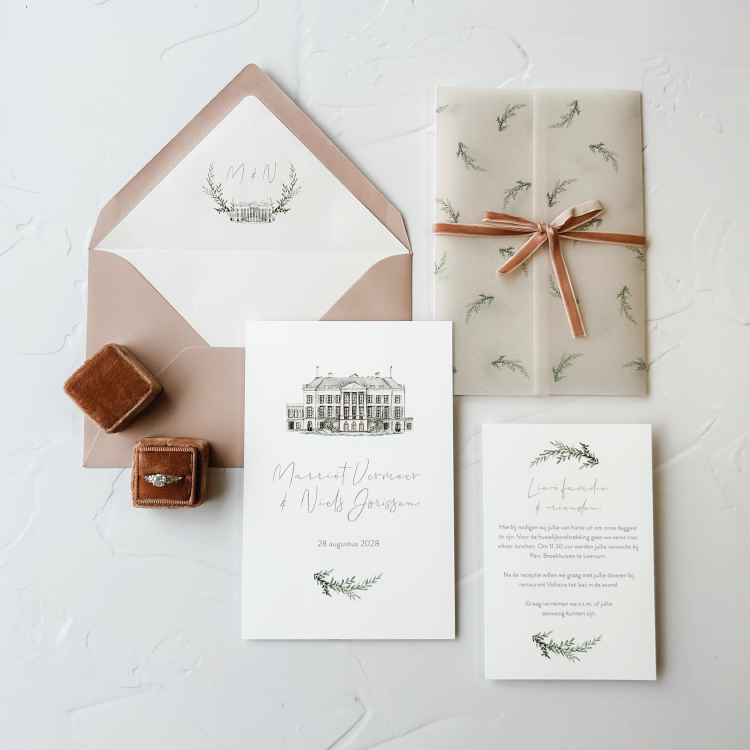 trouwkaart parc broekhuizen takje kalkpapier omslag