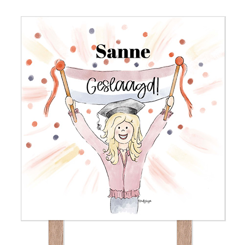 Tuinbord geslaagd meisje met Nederlandse vlag en naam