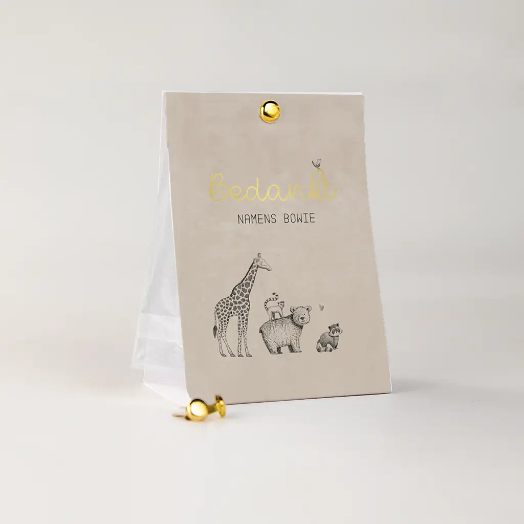 Doopsuiker snoepzakje met beige velvet-look en getekende jungledieren