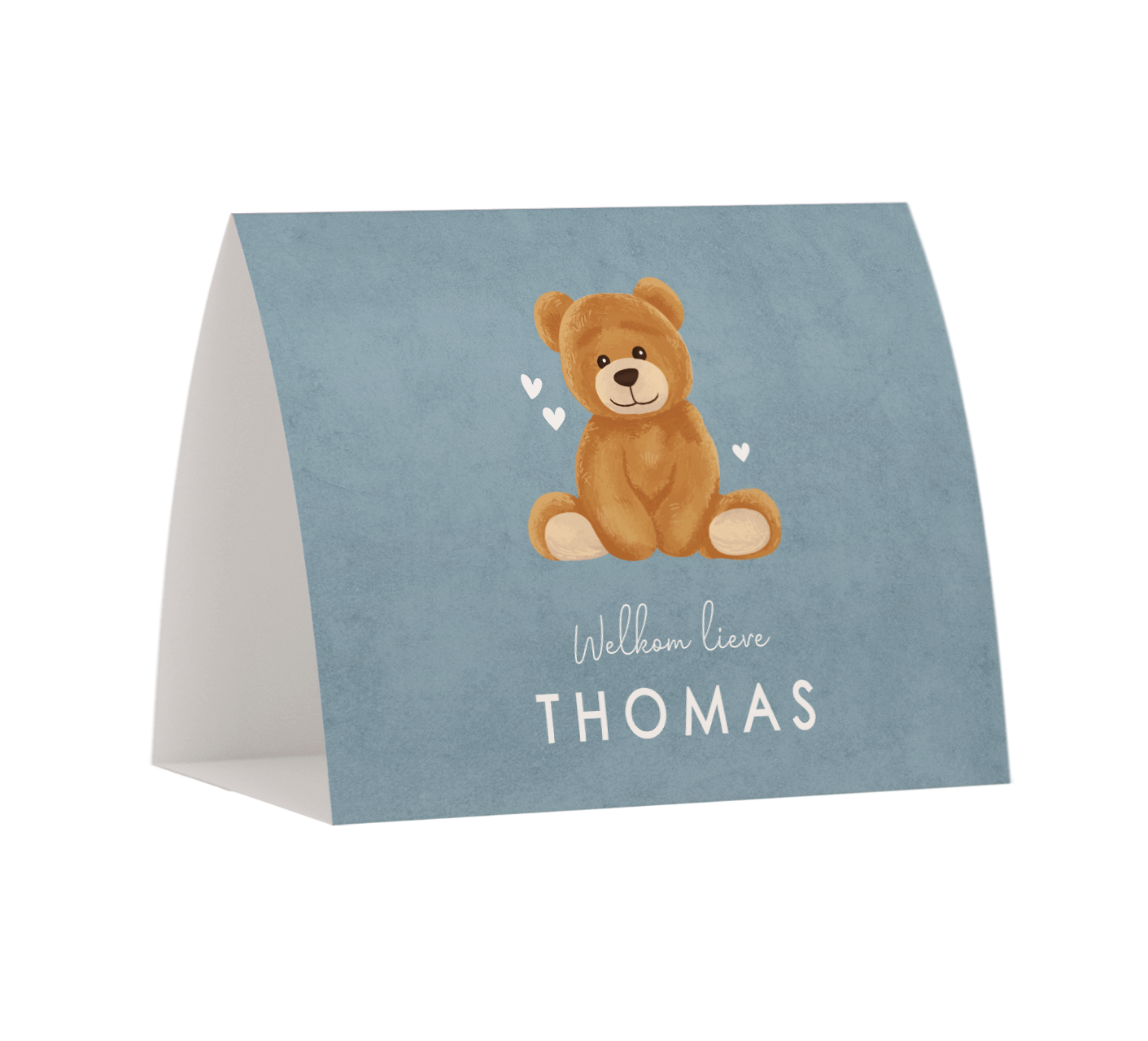 Liggend tentkaartje blauw met teddybeer