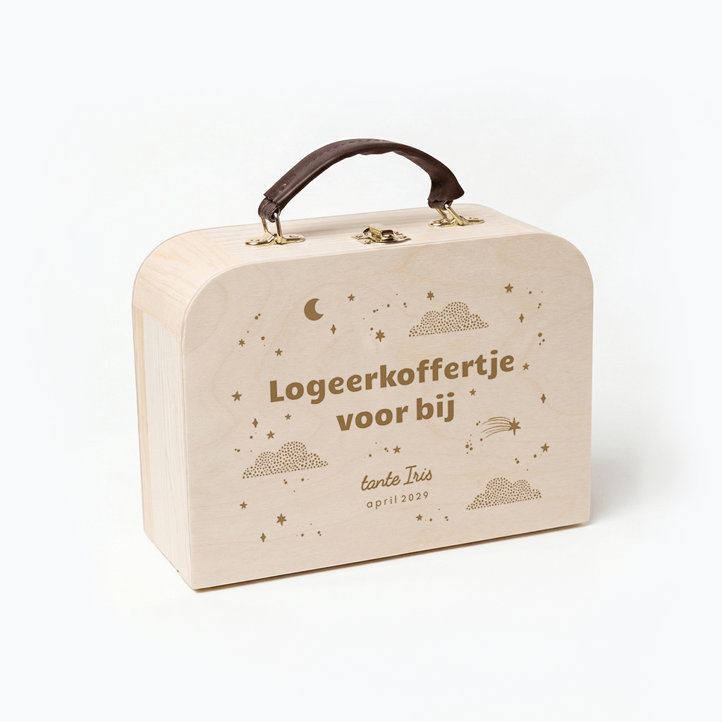 Koffertje zwangerschapsaankondiging met sterren voor tante