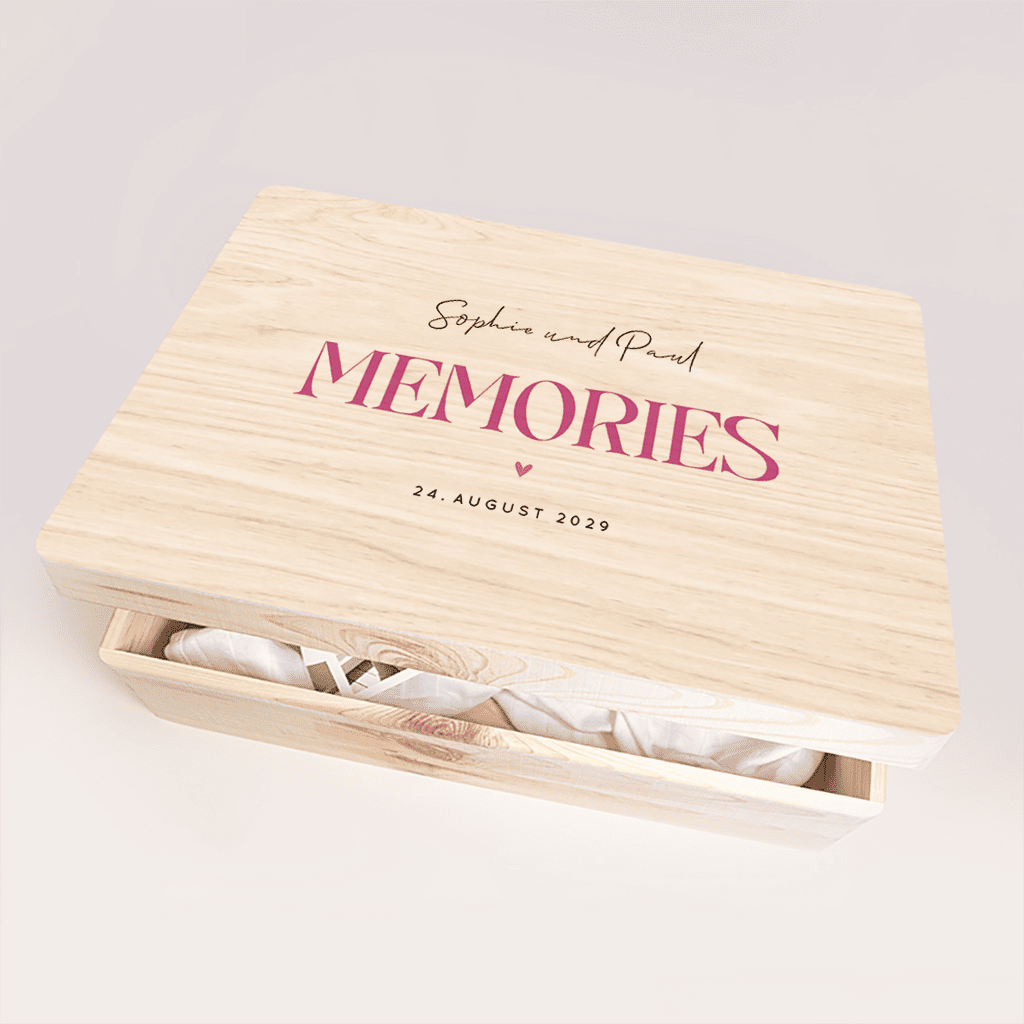 Colourblocking Erinnerungsbox Hochzeit mit eleganter Schrift und Herz