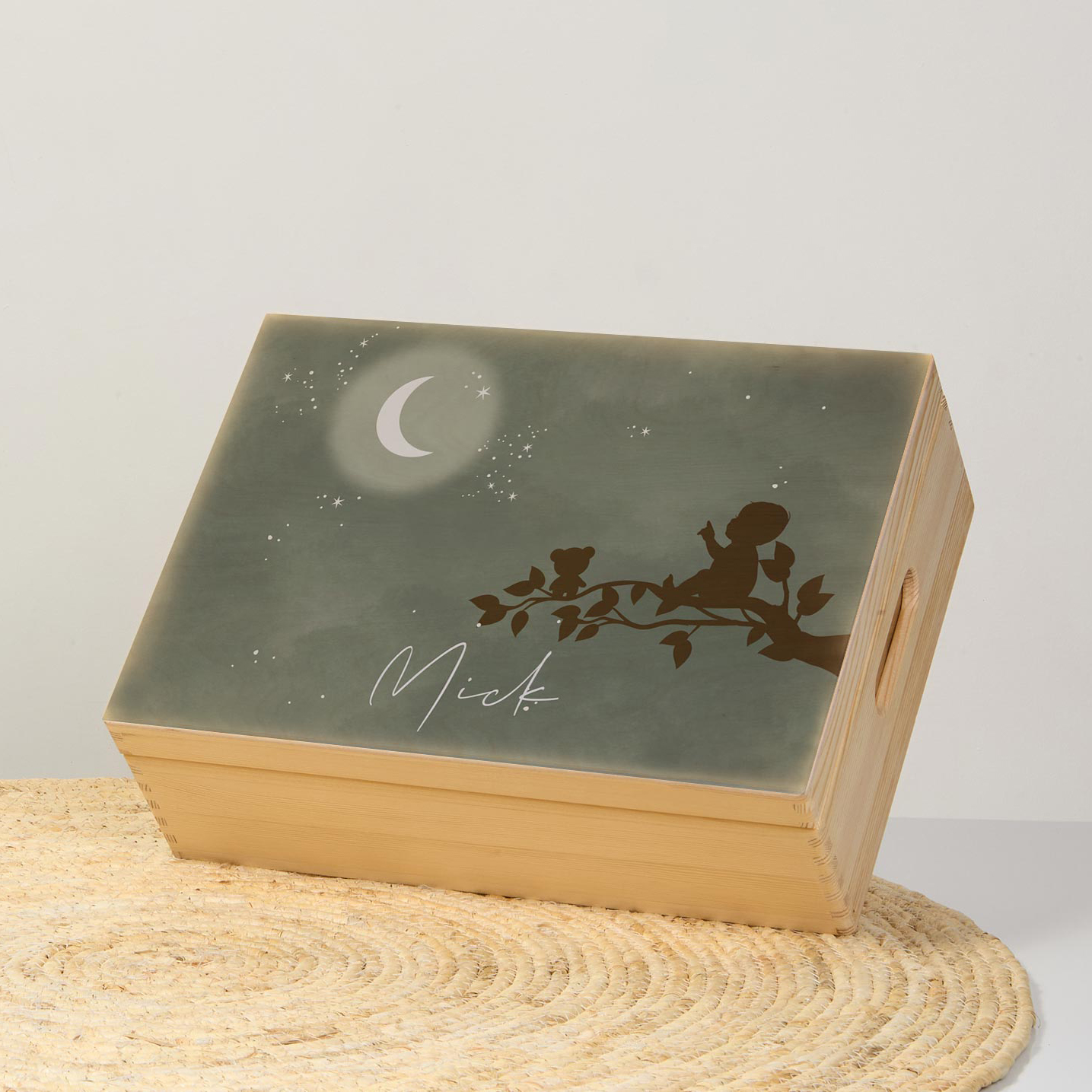 Memorybox winterliefde jongen op tak met maan en sterren