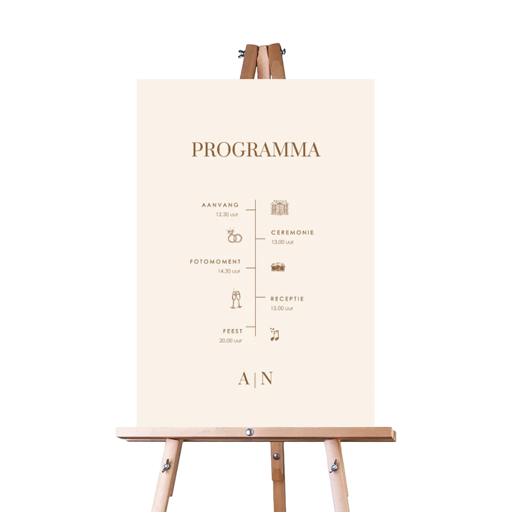 Programmabord bruiloft met icoontjes en initialen