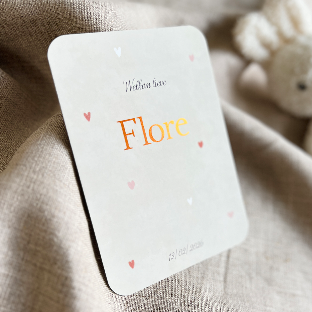 Geboortekaartje Neutraal Velvet Hartjes