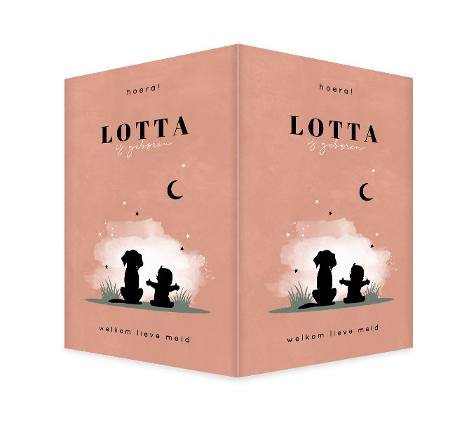 Dubbel roze raambord met silhouet meisje en hondje