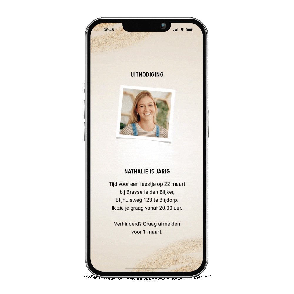 Bewegende verjaardagsuitnodiging met ballonnen en foto