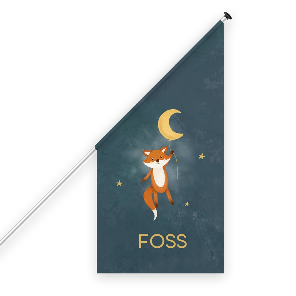 Avontuurlijke geboortevlag met vosje en maan