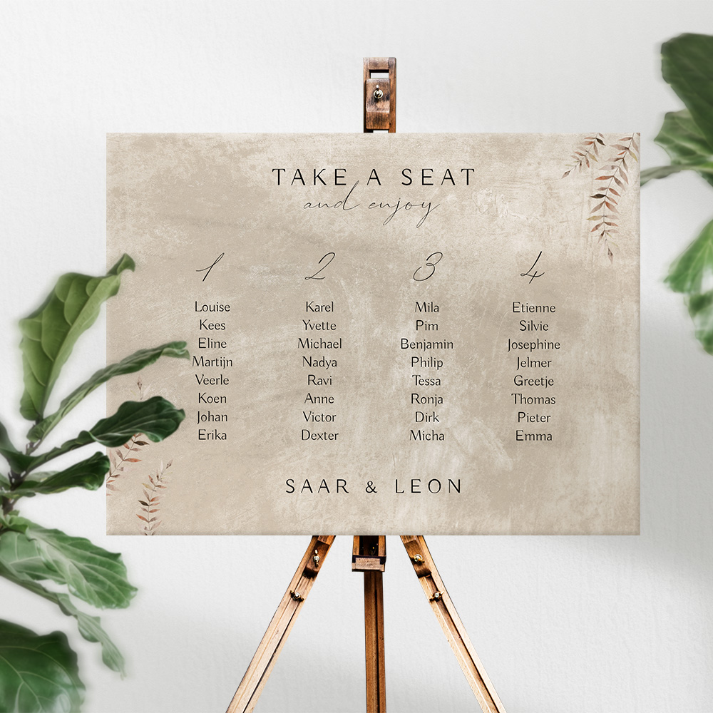 Zand tafelschikkingsbord met blaadjes