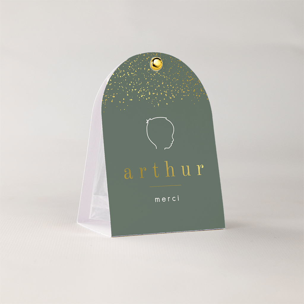 Boîte à dragées communion verte en forme d'arc avec dorures