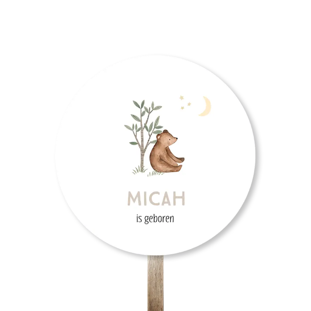 Tuinbord met bosdieren en geboortegegevens