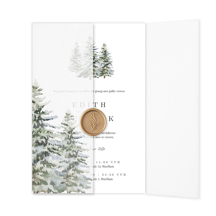 Winter trouwkaart met kalkpapier omslag