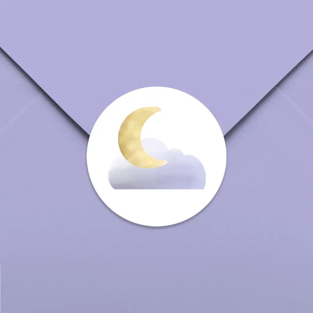 Sluitsticker met maan en wolkje in paars - per 25 stuks