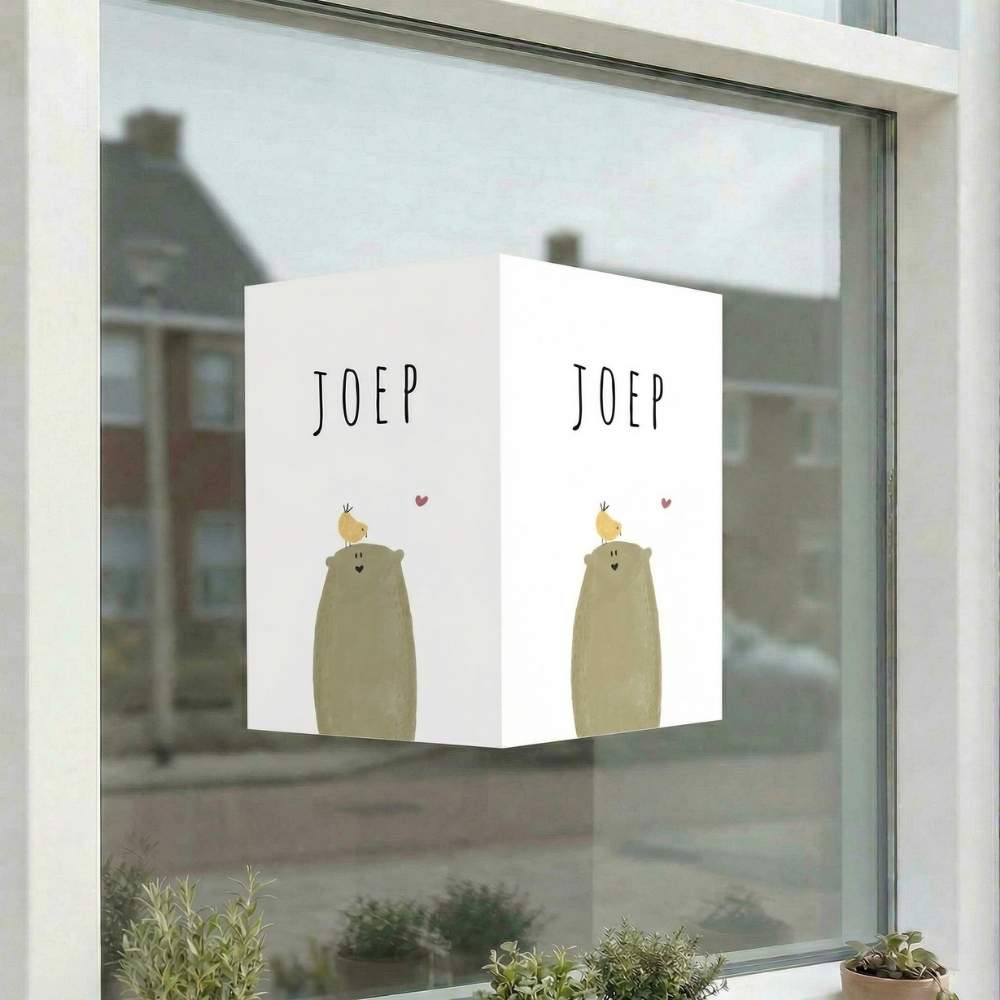 Geboortebord groene beer vogeltje